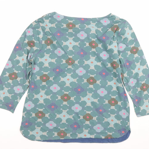 Weird Fish Women's Green Floral 3/4 Sleeve Cotton T-Shirt Size 12