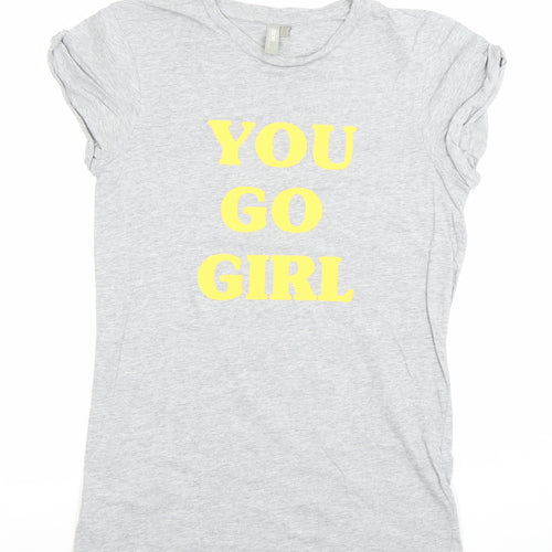 ASOS Women's Grey You Go Girl T-Shirt Size 4 Short Sleeve