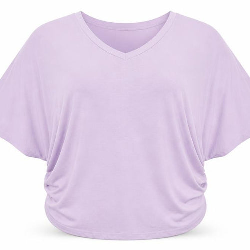 Tamsy Women’s Purple Relaxed Fit V-Neck Dolman Sleeve T-Shirt L