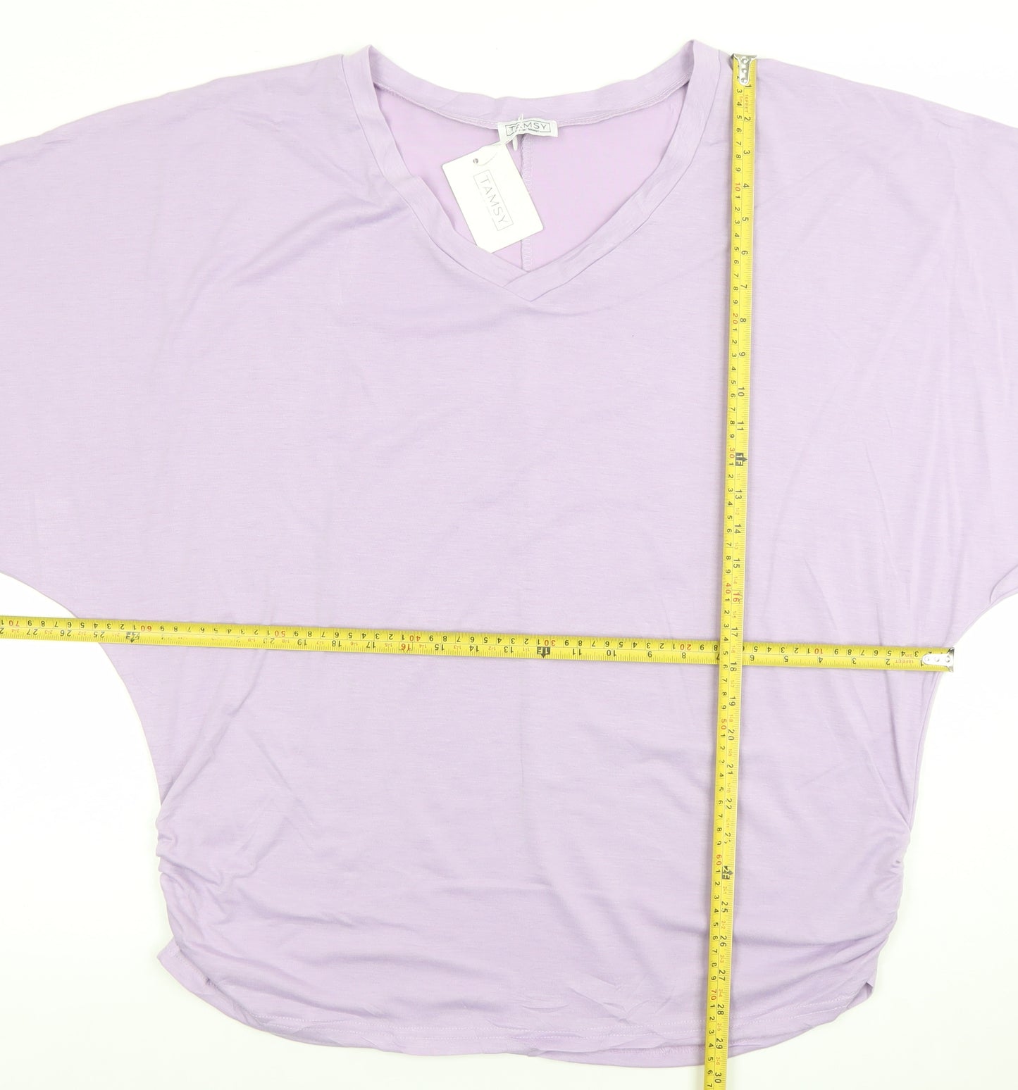 Tamsy Women’s Purple Relaxed Fit V-Neck Dolman Sleeve T-Shirt L