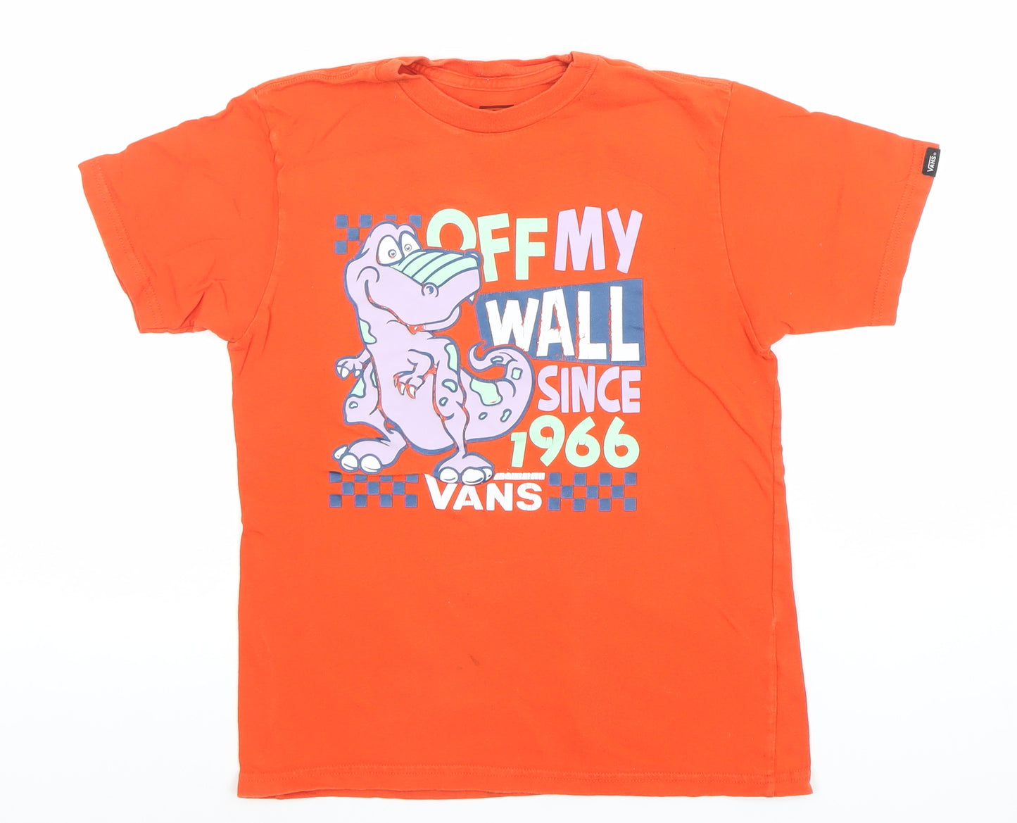 Vans Boys Orange Classic Fit Graphic Print Short Sleeve Cotton T-Shirt Size 7XL