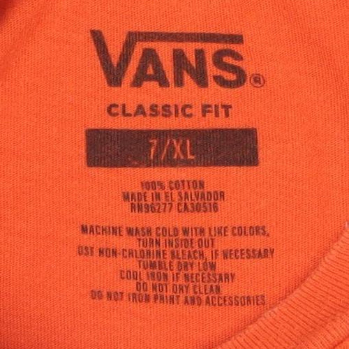 Vans Boys Orange Classic Fit Graphic Print Short Sleeve Cotton T-Shirt Size 7XL