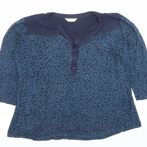 BHS Womens Blue Animal Print 3/4 Sleeve Henley Tunic Blouse Size 14