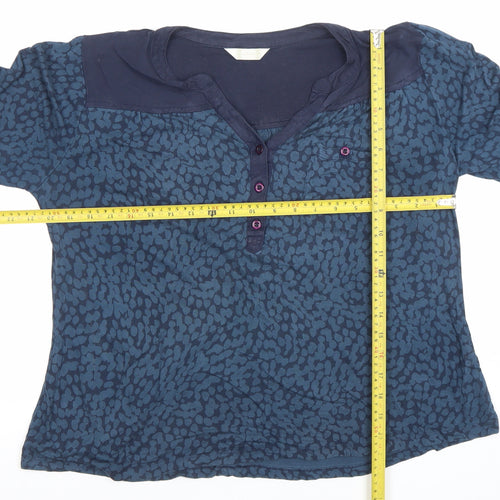 BHS Womens Blue Animal Print 3/4 Sleeve Henley Tunic Blouse Size 14