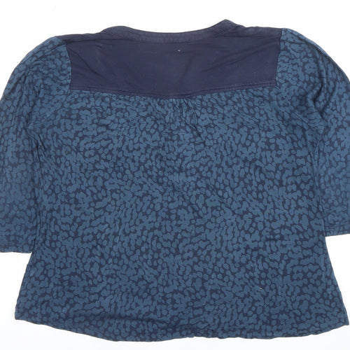 BHS Womens Blue Animal Print 3/4 Sleeve Henley Tunic Blouse Size 14