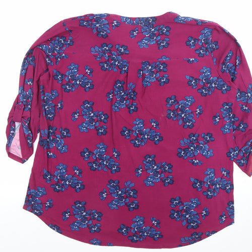 Elle B Women's Pink Floral Tunic Blouse Size L 3/4 Sleeve V-Neck