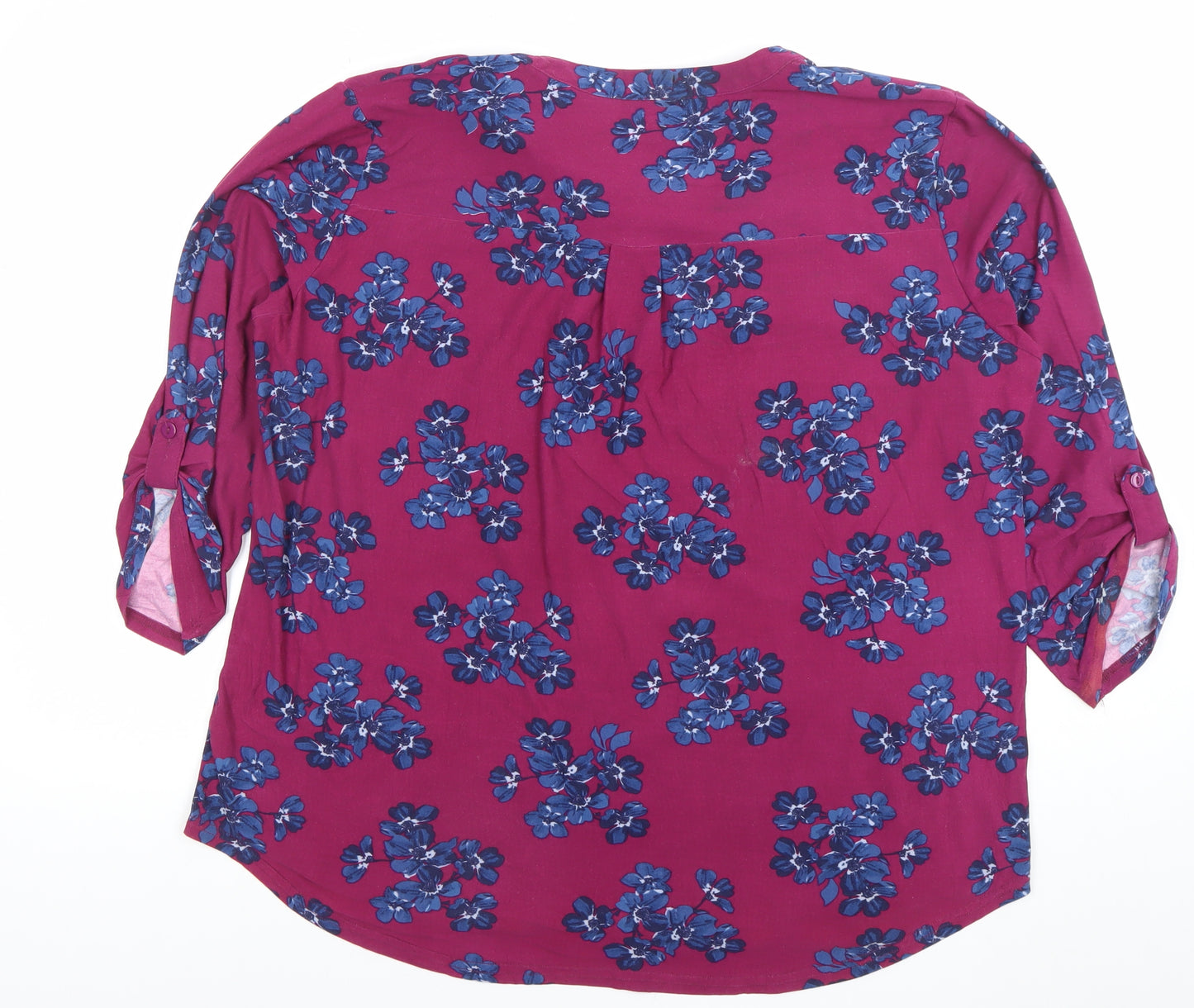 Elle B Women's Pink Floral Tunic Blouse Size L 3/4 Sleeve V-Neck
