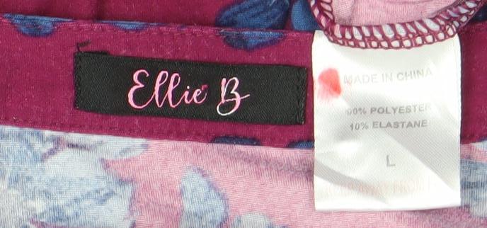 Elle B Women's Pink Floral Tunic Blouse Size L 3/4 Sleeve V-Neck
