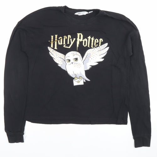 H&M Girls Harry Potter Black Long Sleeve Cotton Graphic T-Shirt 14 Years