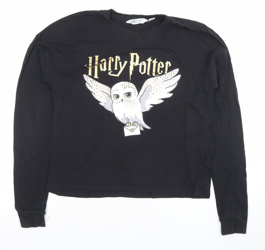 H&M Girls Harry Potter Black Long Sleeve Cotton Graphic T-Shirt 14 Years