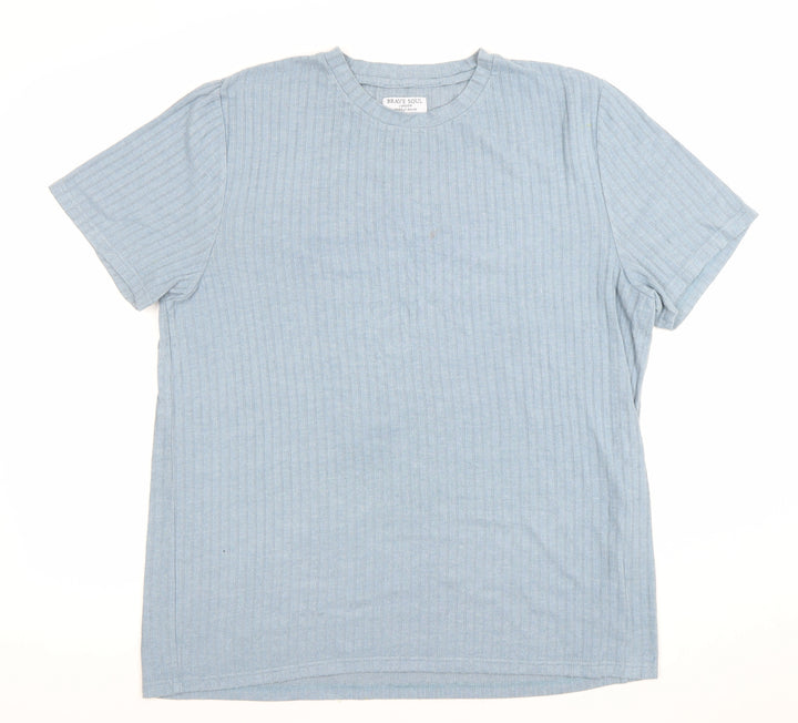 Brave Soul Men's Blue Short Sleeve Crew Neck Cotton T-Shirt Size M