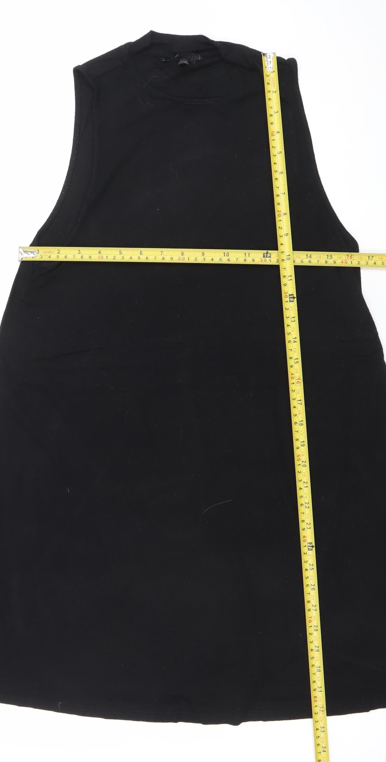 Topshop Women's Black Size 14 Sleeveless A-Line Knee Length Dress