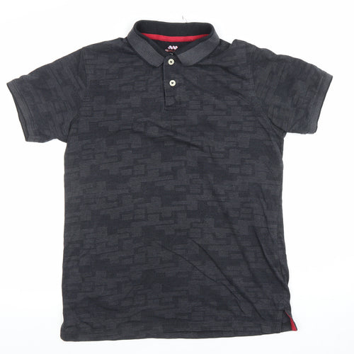 Spunk Men's Black Geometric Cotton Blend Polo Shirt L Athletic Fit