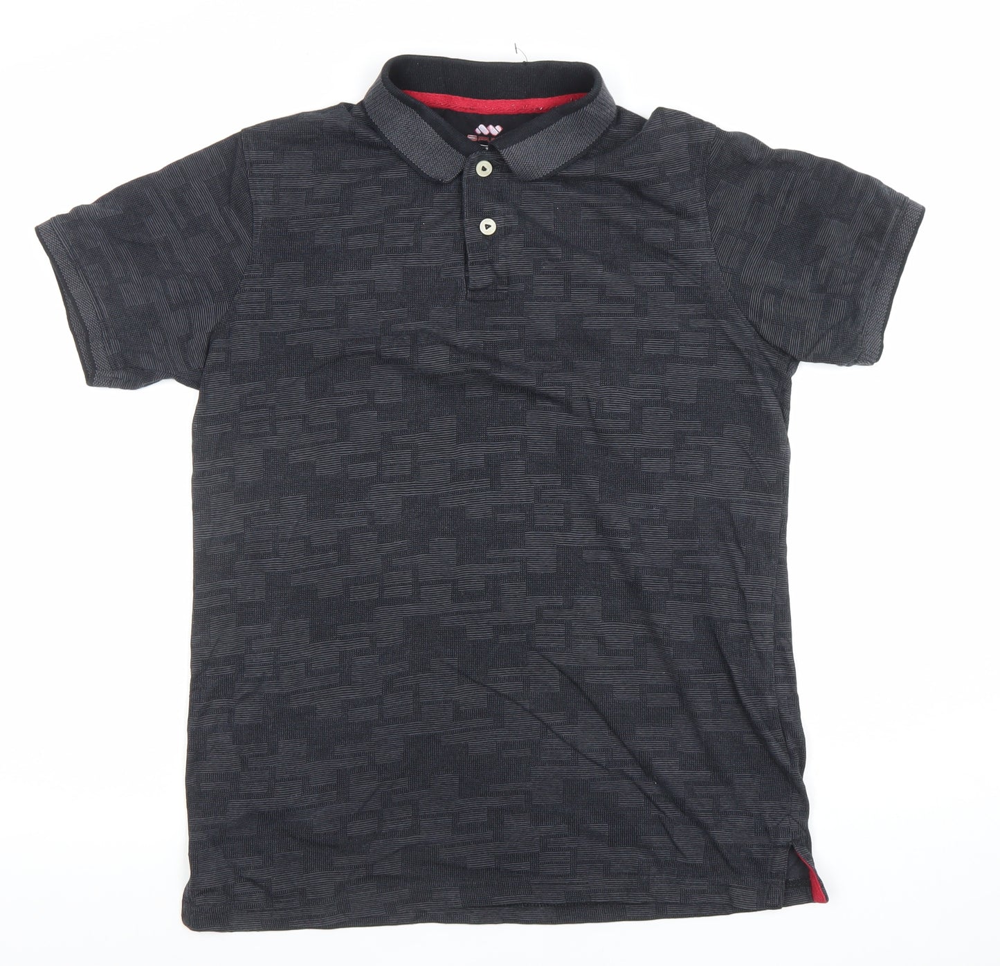 Spunk Men's Black Geometric Cotton Blend Polo Shirt L Athletic Fit