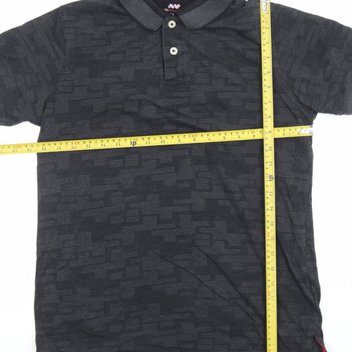 Spunk Men's Black Geometric Cotton Blend Polo Shirt L Athletic Fit