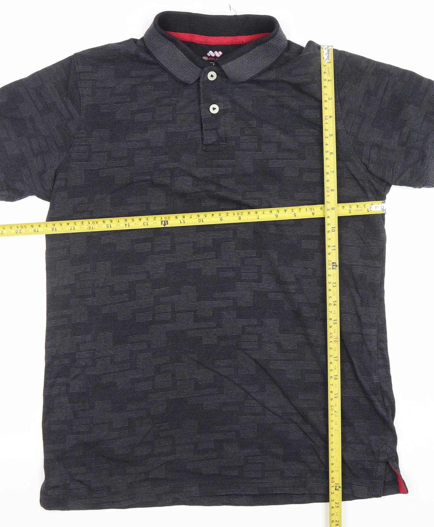 Spunk Men's Black Geometric Cotton Blend Polo Shirt L Athletic Fit