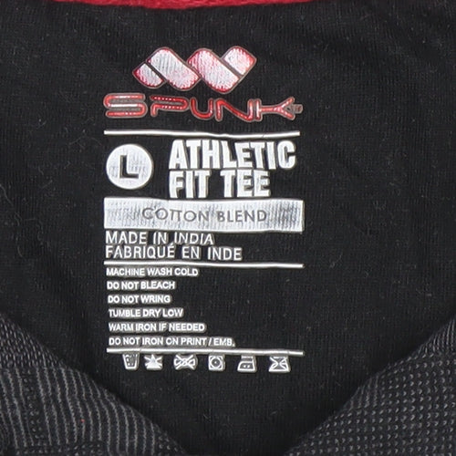 Spunk Men's Black Geometric Cotton Blend Polo Shirt L Athletic Fit