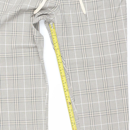 H&M Women Beige Check Drawstring Trousers Size 12 Regular Fit