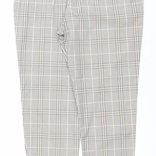 H&M Women Beige Check Drawstring Trousers Size 12 Regular Fit