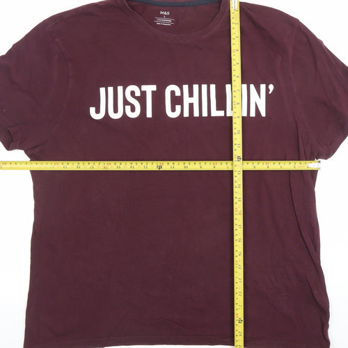 Marks and Spencer Men's Burgundy Graphic 'Just Chillin’' Cotton T-Shirt Size L