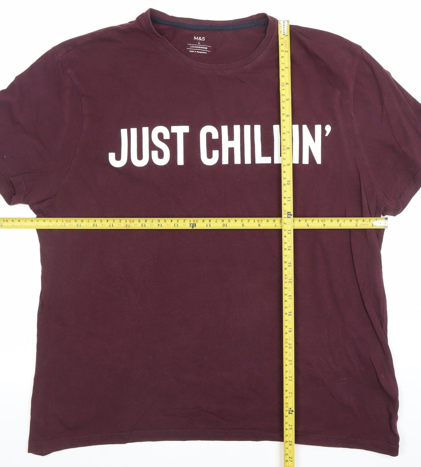 Marks and Spencer Men's Burgundy Graphic 'Just Chillin’' Cotton T-Shirt Size L