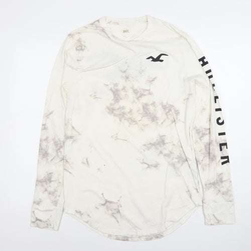 Hollister Men Beige Tie Dye Long Sleeve Crew Neck Cotton T-Shirt M
