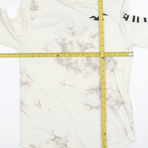 Hollister Men Beige Tie Dye Long Sleeve Crew Neck Cotton T-Shirt M