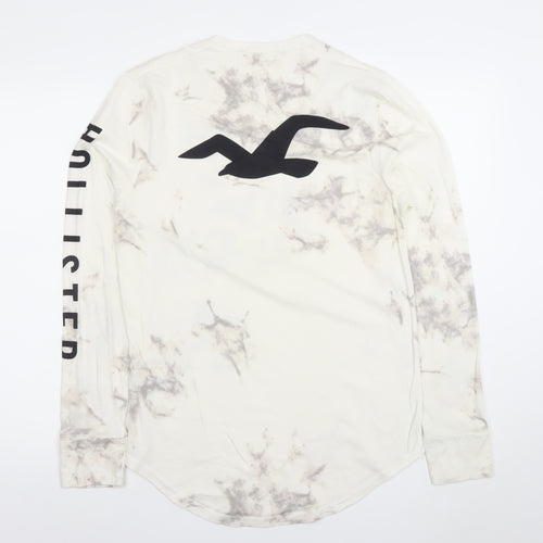 Hollister Men Beige Tie Dye Long Sleeve Crew Neck Cotton T-Shirt M