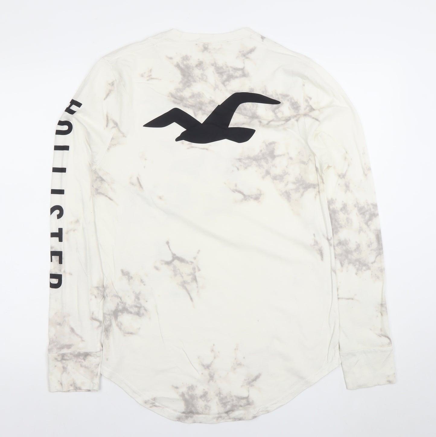 Hollister Men Beige Tie Dye Long Sleeve Crew Neck Cotton T-Shirt M