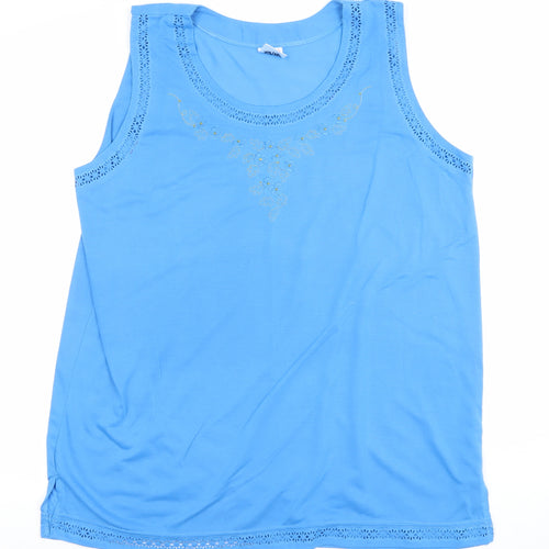 Donna Womens Blue 2XL Sleeveless Embroidered Cotton Blend Tank Top