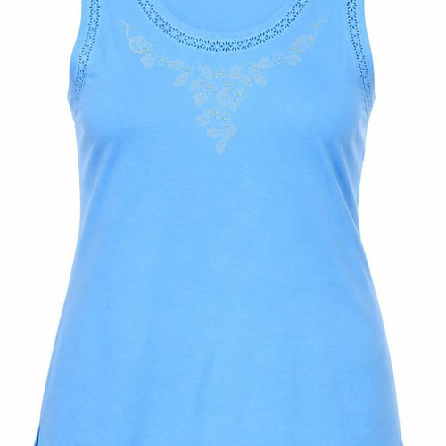 Donna Womens Blue 2XL Sleeveless Embroidered Cotton Blend Tank Top
