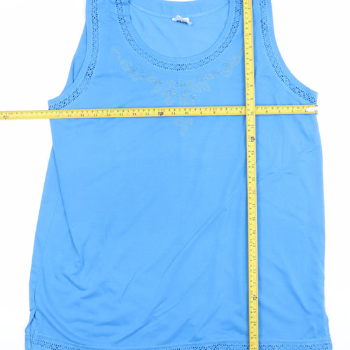 Donna Womens Blue 2XL Sleeveless Embroidered Cotton Blend Tank Top