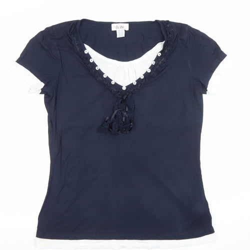 Linea Tesini Women Navy Blue Short Sleeve Polyester Blend Blouse Size 12