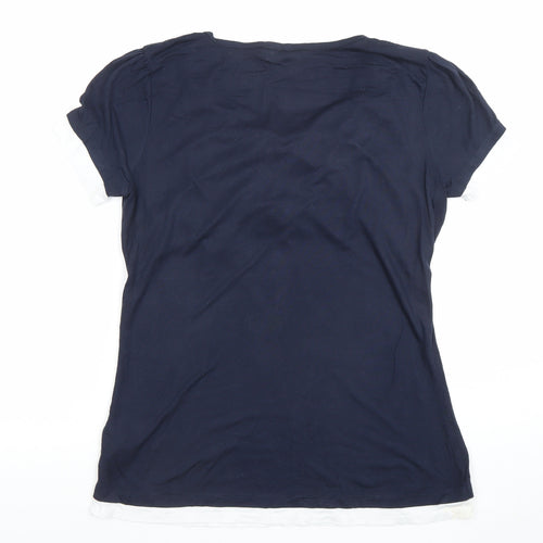 Linea Tesini Women Navy Blue Short Sleeve Polyester Blend Blouse Size 12