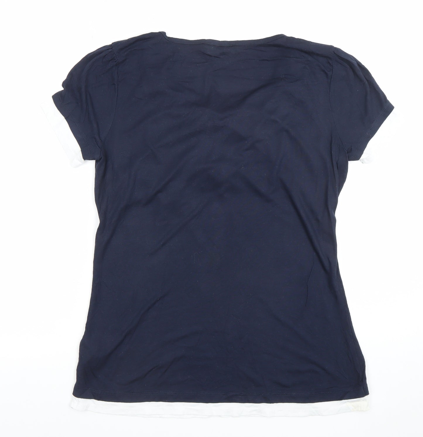 Linea Tesini Women Navy Blue Short Sleeve Polyester Blend Blouse Size 12