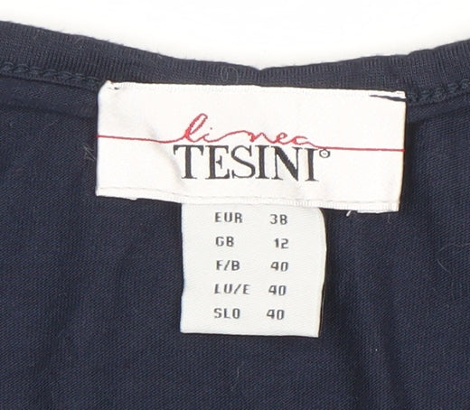 Linea Tesini Women Navy Blue Short Sleeve Polyester Blend Blouse Size 12
