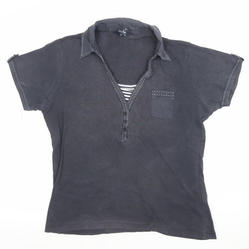 Maine New England Women's Blue Cotton Polo Shirt Size 14 Short Sleeve
