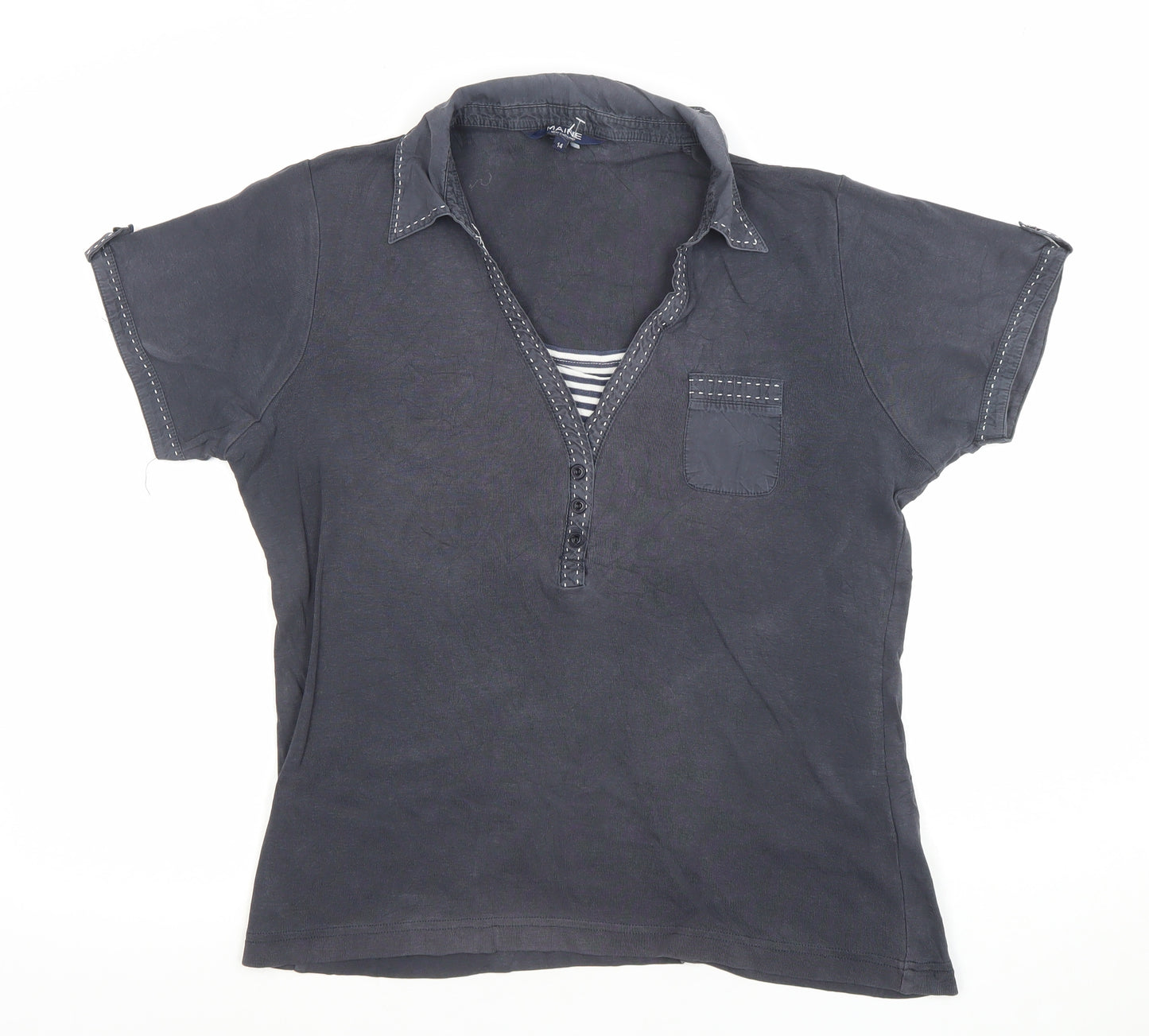 Maine New England Women's Blue Cotton Polo Shirt Size 14 Short Sleeve