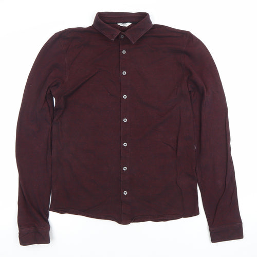 Next Men's Burgundy Long Sleeve Button-Up Shirt Size Small