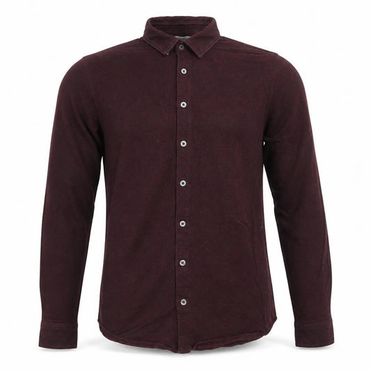 Front view of Next Men's Burgundy Long Sleeve Button-Up Shirt Size Small