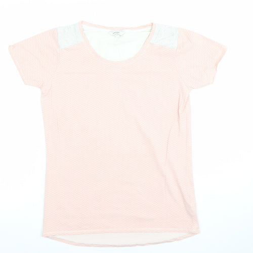 FatFace Women Pink Lace Panel Short Sleeve Cotton T-Shirt Size 10