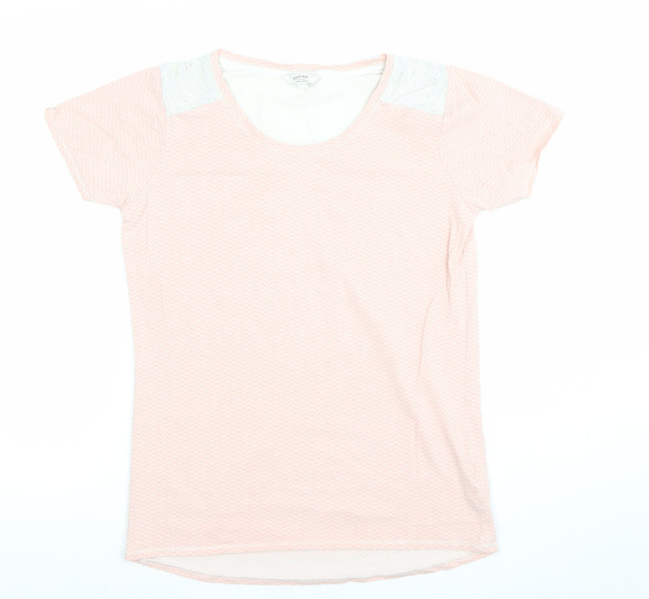 FatFace Women Pink Lace Panel Short Sleeve Cotton T-Shirt Size 10