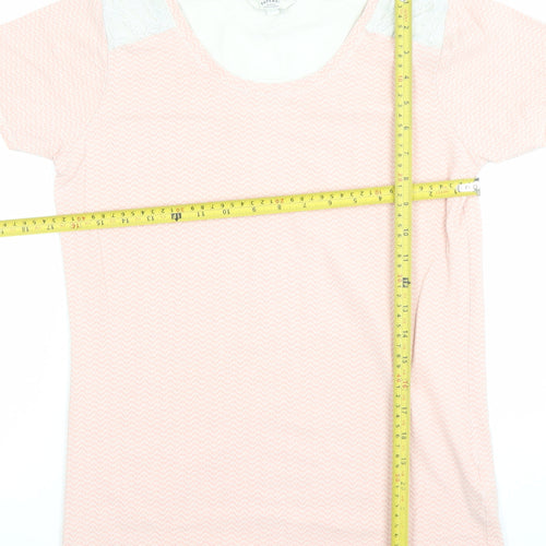 FatFace Women Pink Lace Panel Short Sleeve Cotton T-Shirt Size 10