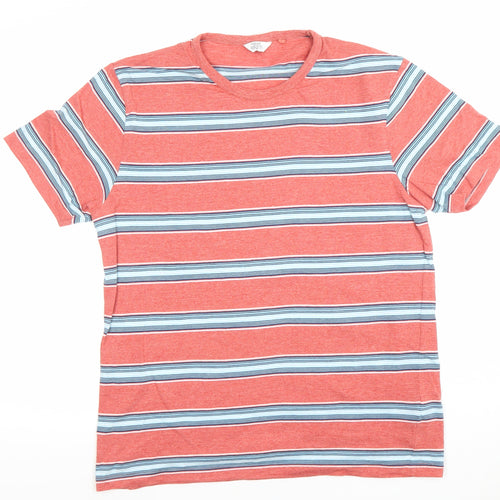 Next Men's Red Striped Cotton Crew Neck Short Sleeve T-Shirt M