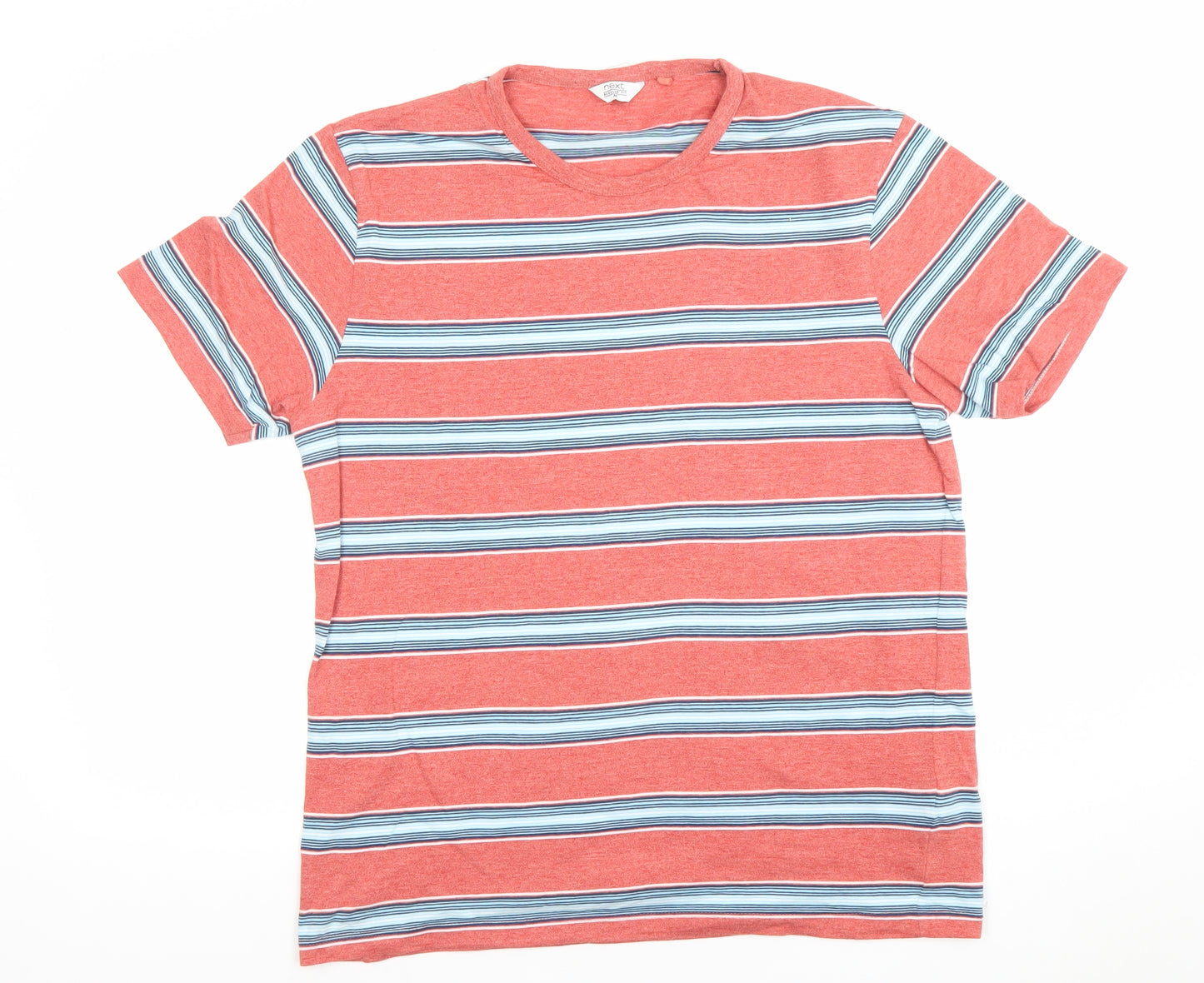 Next Men's Red Striped Cotton Crew Neck Short Sleeve T-Shirt M