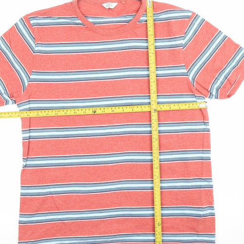 Next Men's Red Striped Cotton Crew Neck Short Sleeve T-Shirt M