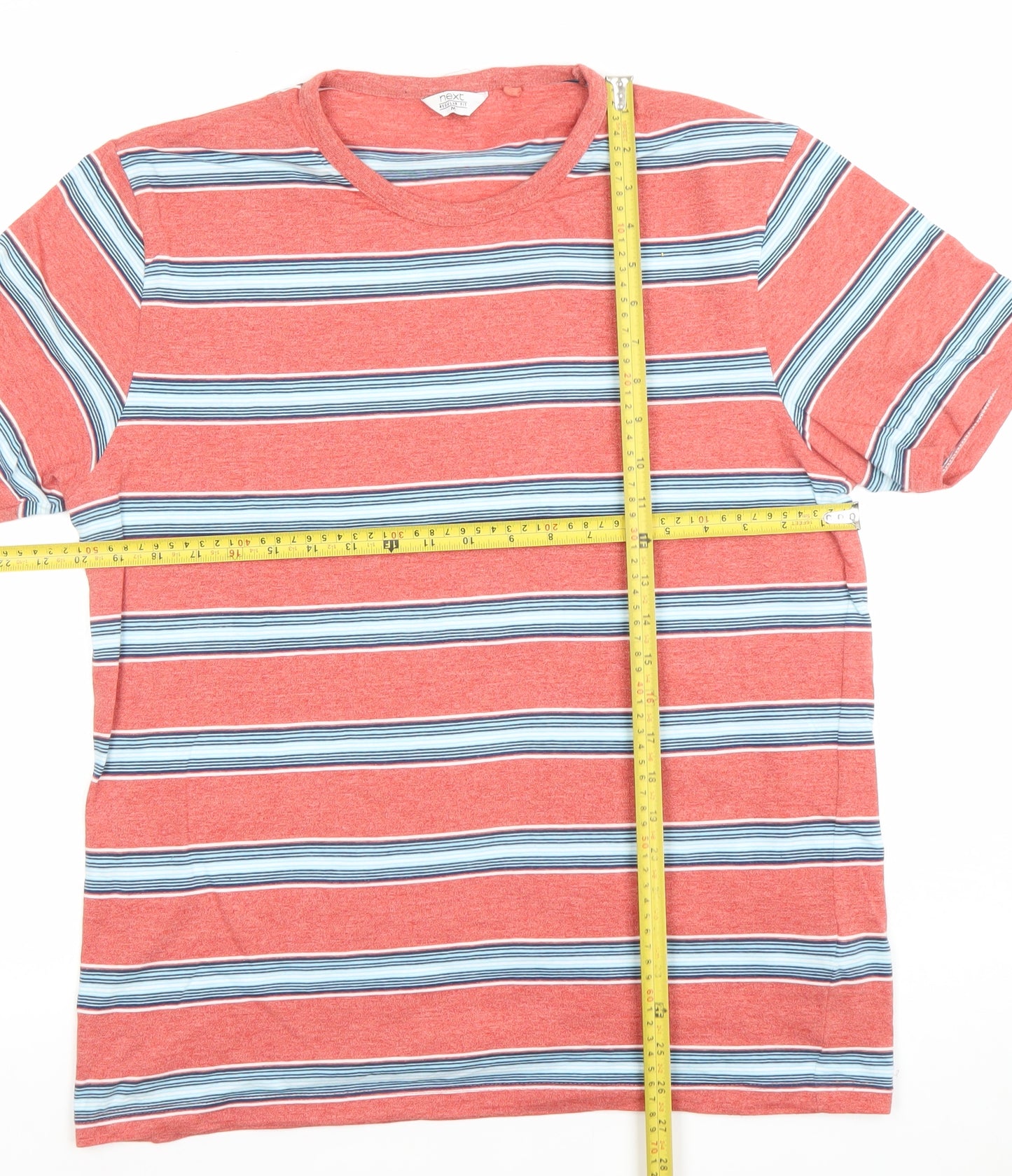 Next Men's Red Striped Cotton Crew Neck Short Sleeve T-Shirt M