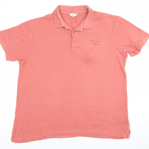 Cotton Traders Men's Pink Cotton Textured Polo Shirt Size L
