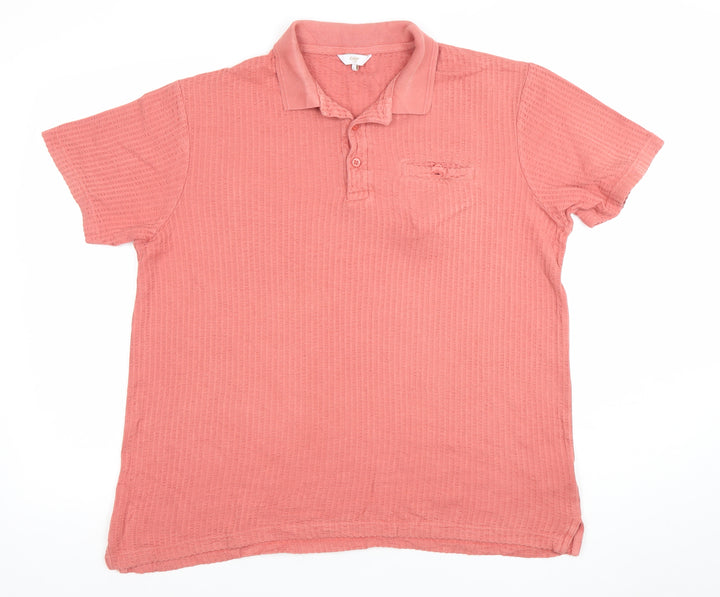 Cotton Traders Men's Pink Cotton Textured Polo Shirt Size L