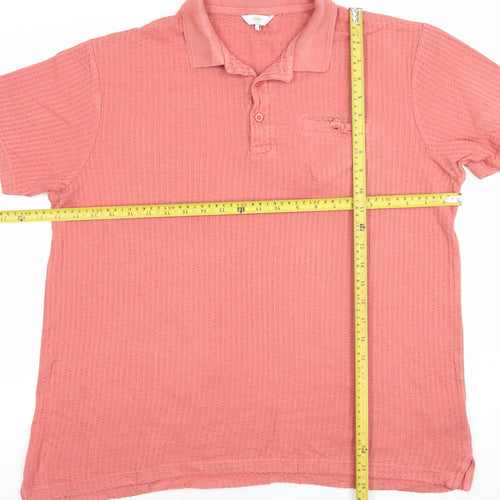 Cotton Traders Men's Pink Cotton Textured Polo Shirt Size L